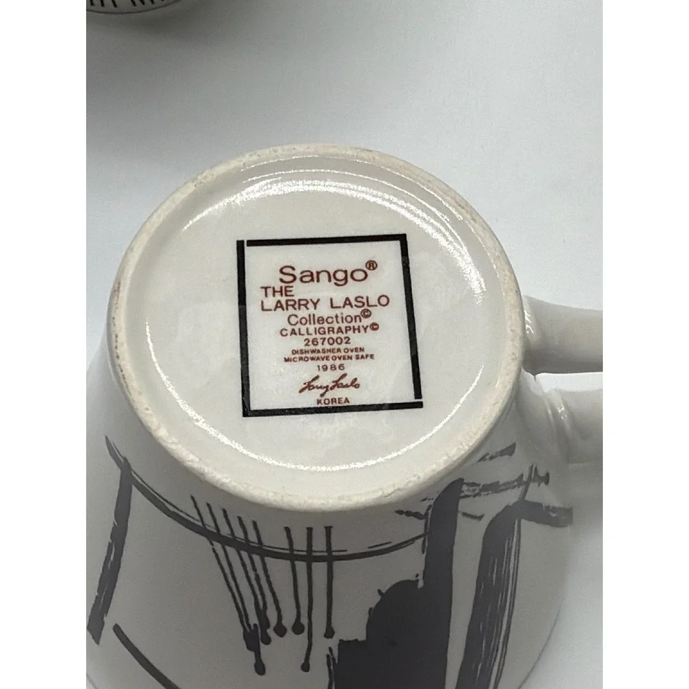 Sango Larry‎ Laslo Calligraphy Dinnerware Set 1986 Vintage Black White 12 Piece